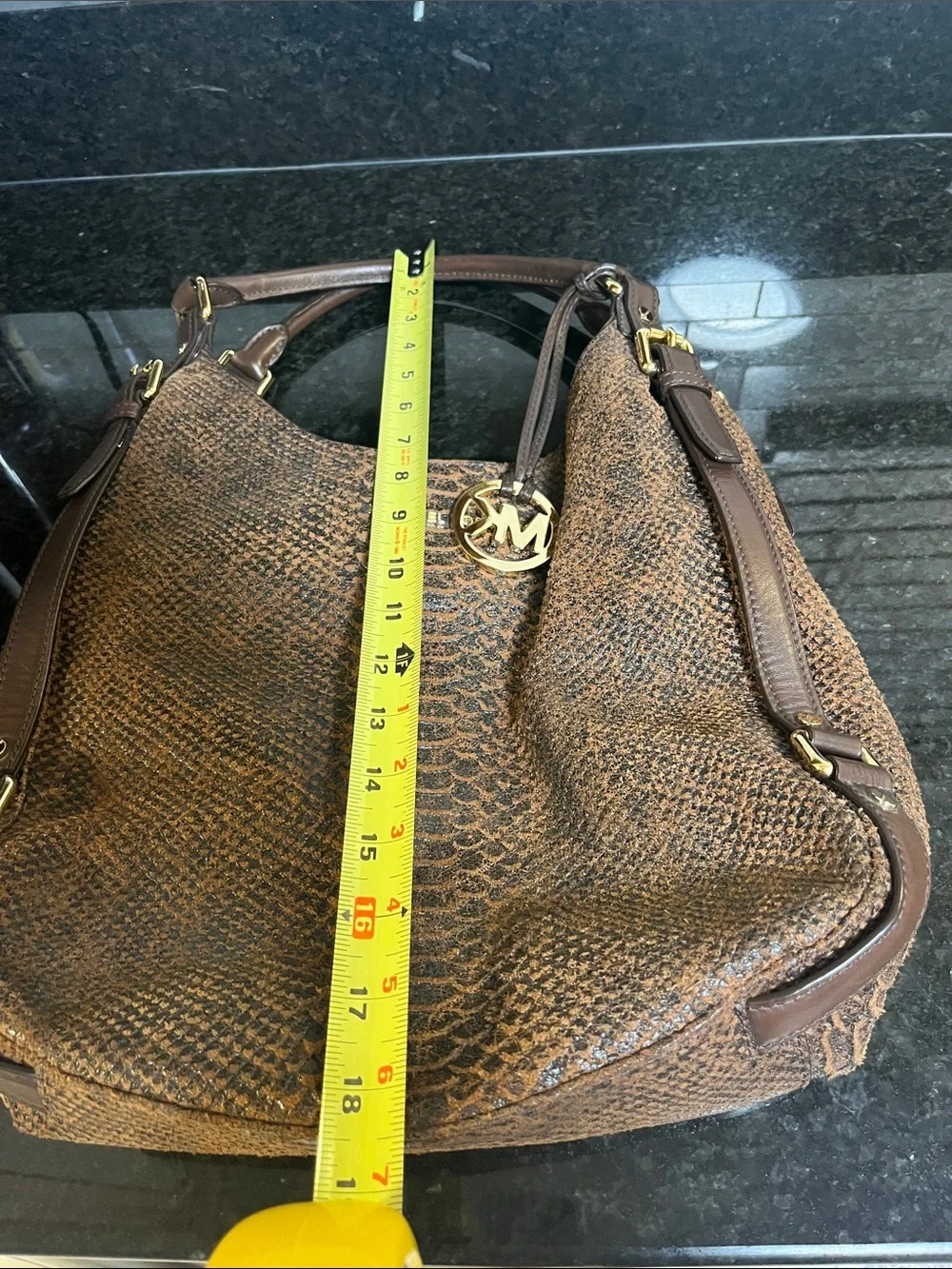 Michael Kors Brown Snakeskin-Texture Shoulder Hobo Bag